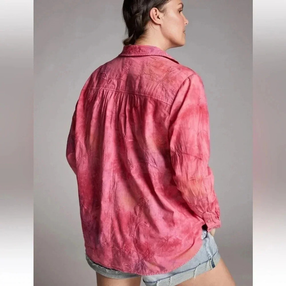 Anthropologie Pilcro The Cate Classic Buttondown Size XS Pink Tie  Dye Floral - Picture 7 of 7